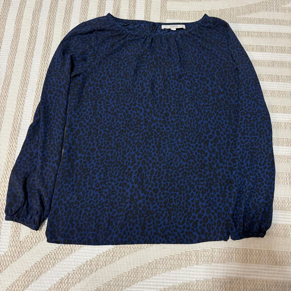 LOFT Women's Small Blue Cheetah Print Y2K Blouse Corporate